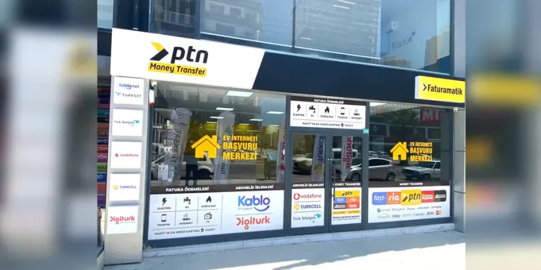 Dealer store with PTN Money Transfer signage — Adana Sarıçam