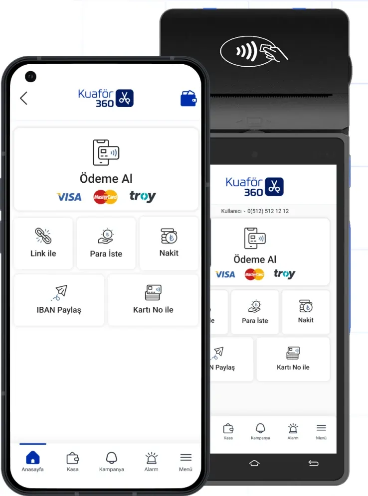 Kuaför360 uygulaması ve POS cihazı