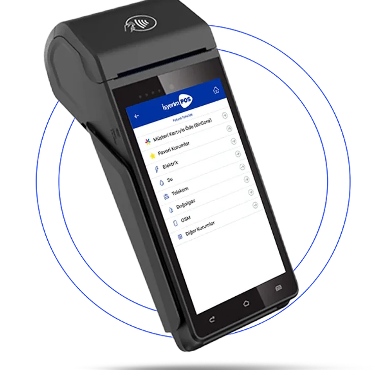 Fatura tahsilatı menüsü açık Android POS cihazı