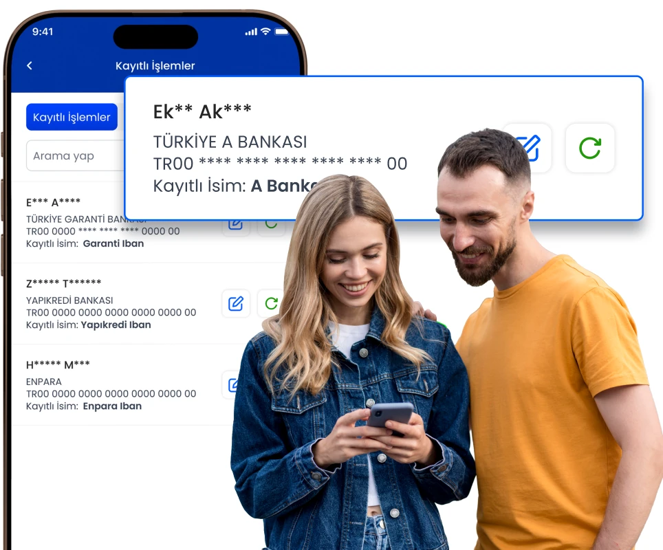 Faturamatik uygulamasında kayıtlı IBAN'larını gören çift