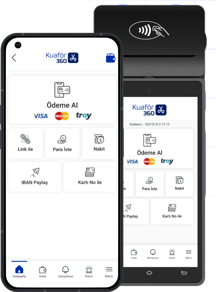 Kuaför360 uygulaması ve POS cihazı
